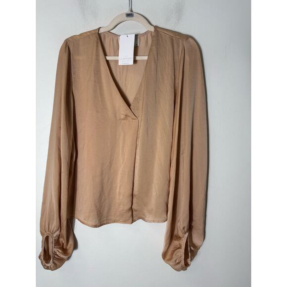 NWT Luminary Gold Long Puff Sleeve V-Neck Blouse Sz M - Picture 1 of 2